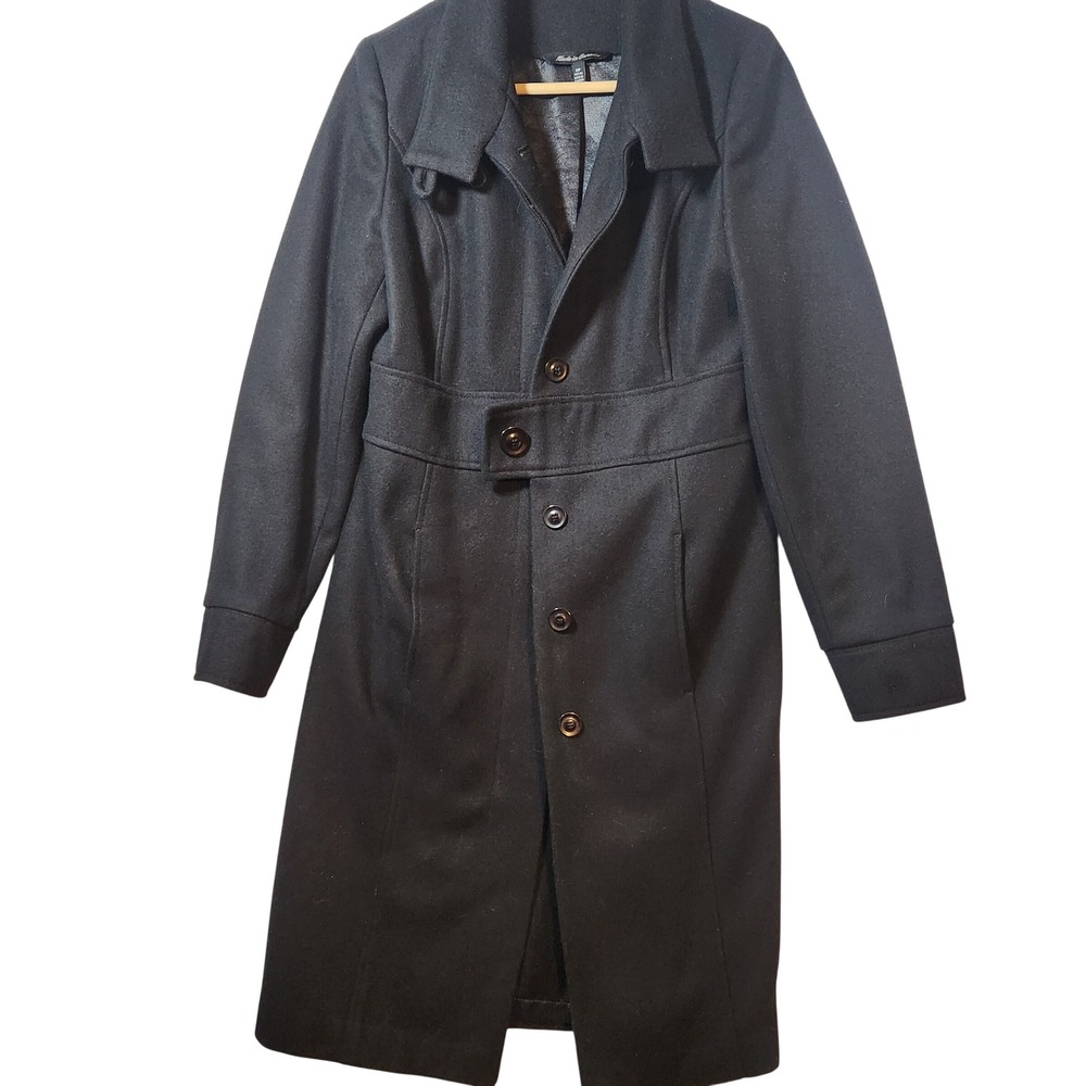 Le Chateau Womens Black Wool Blend Trench Coat Long Tailored Overcoat MadeCanada